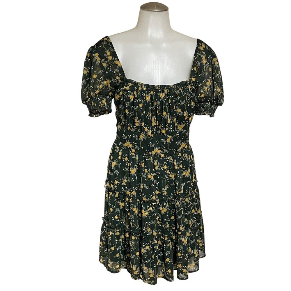 Trixxi Womens Green Floral Puff Sleeve‎ Smocked Dress Size Medium